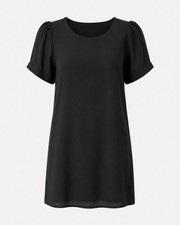 Soprano Black Scoop Neck Shift Cocktail Little Black Dress Basic Capsule Minimal