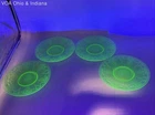 Depression Glass Uranium Sherbet Plate Set 4 Pc Green Etched Floral Vintage