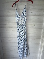 Unbranded Ribbed Floral Tie-Front Midi Dress Size S