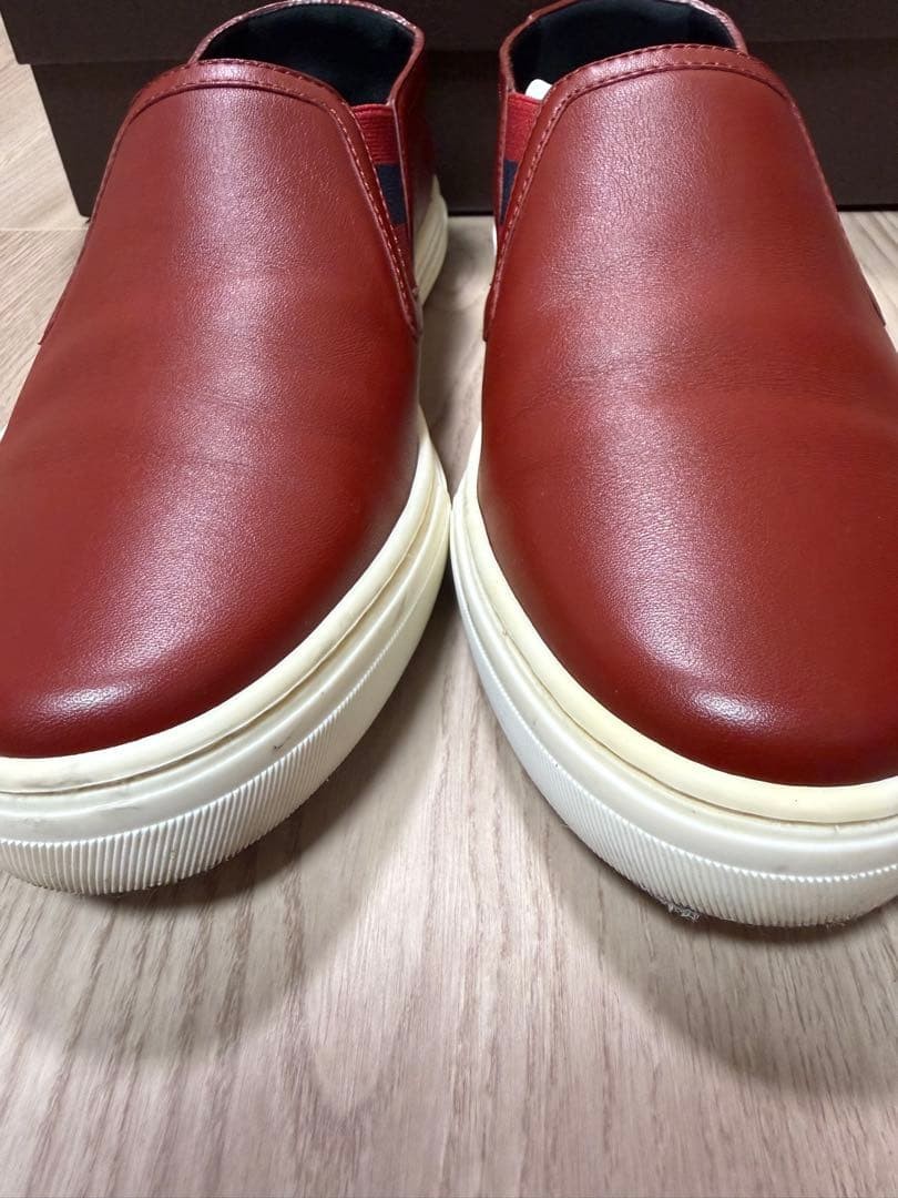 Auth Gucci Leather Slip-On Low cut Sneakers Red Logo EU37 US7 UK4 Women thumbnail 12