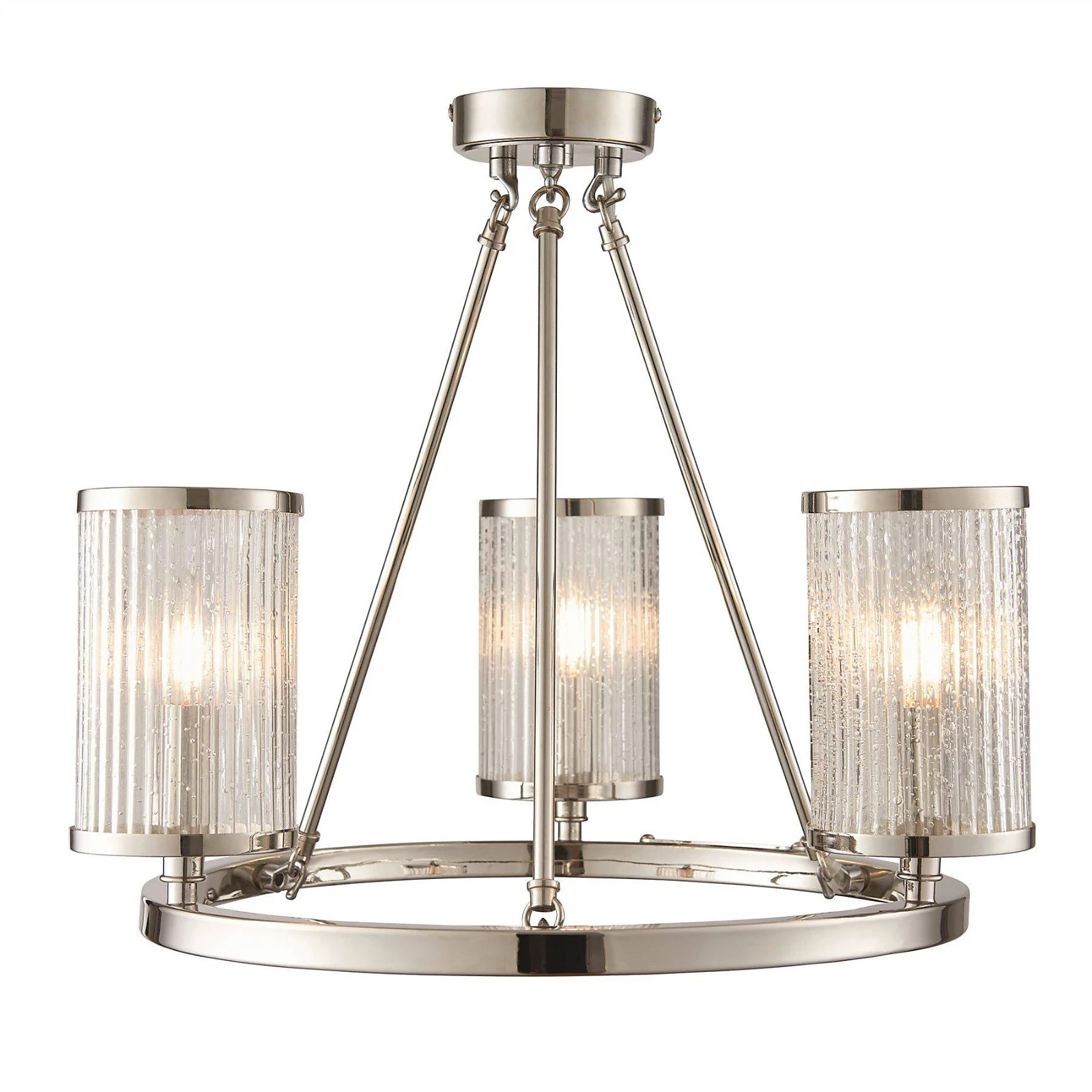 Luminosa Easton 3 Light Semi flush Bright Nickel, Ribbed Glass With Bubbles, E14
