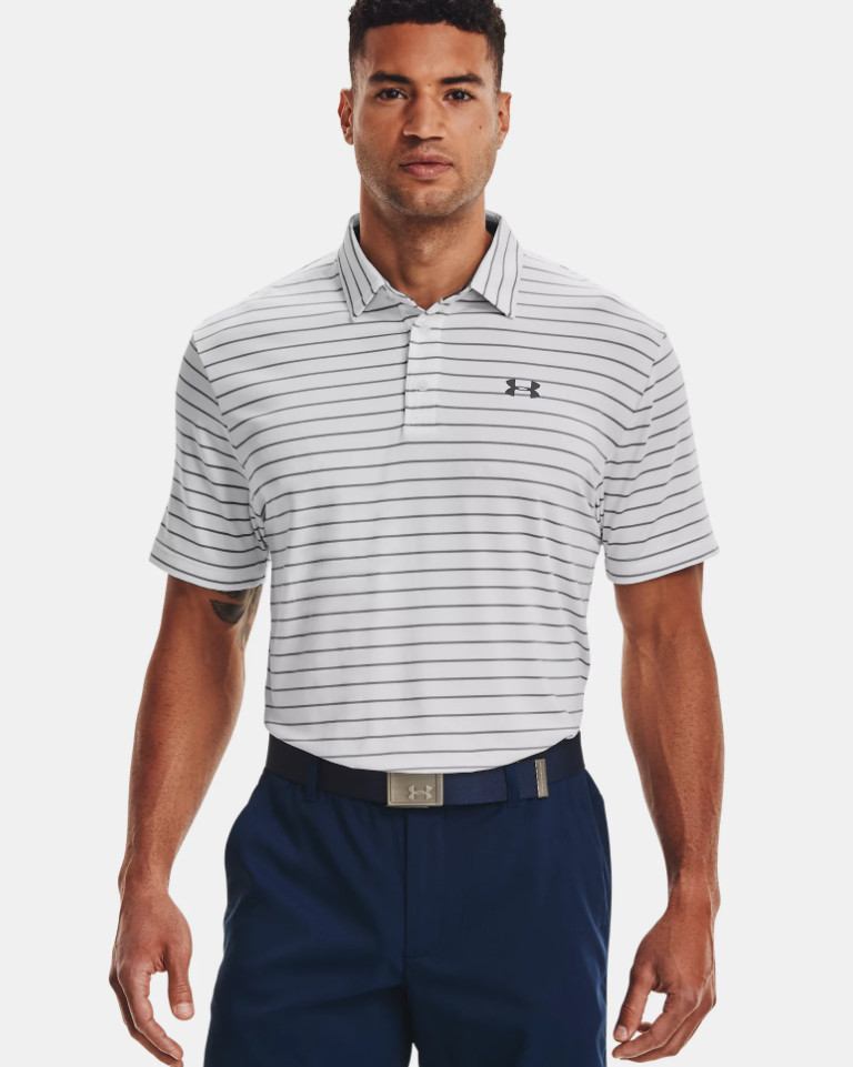 Mens UA Under Armour Muscle Golf Polo Shirt Top Playoff Stripe Athletic Tee New