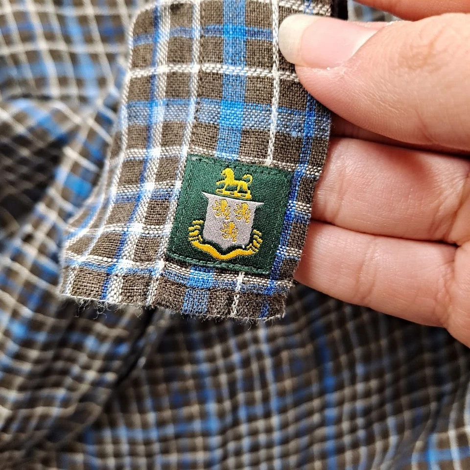 Robert Talbott Shirt Men 2XL Gray Blue Plaid Button Academia Office Quiet Luxury - Image 4 of 4