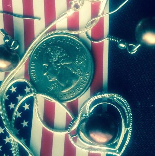 NATURAL PEARL Love  HEART Pendant Dark Red JEWELRY set 925 silver chain earrings - Image 4 of 4