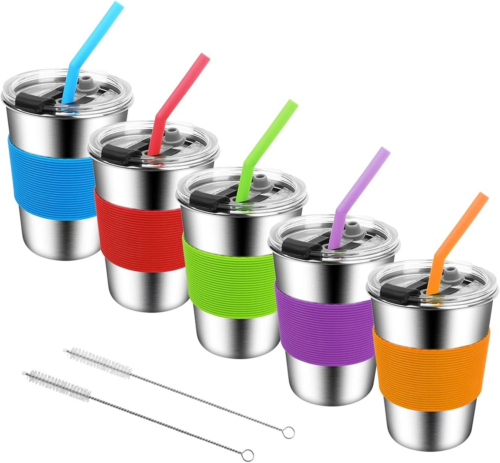 Kids Cups with Straws and Lids,12Oz Spill Proof Toddlers Straws Tumbler with Lid