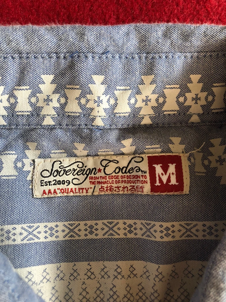 Mens Sz M Sovereign Code Mexicali Western Geller LongSleeve Blue Denim Shirt EUC - Image 3 of 4