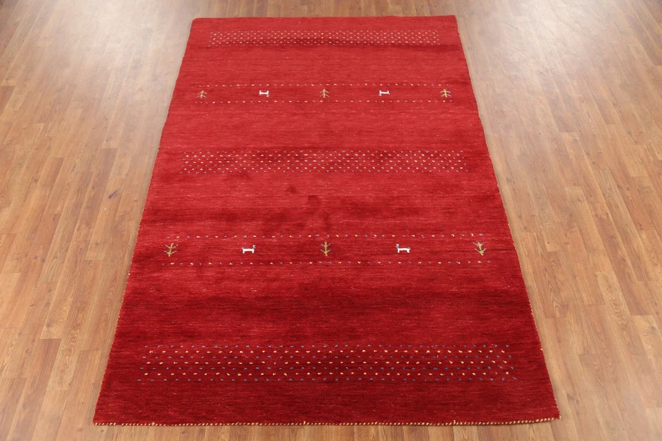 Tribal Red Wool Gabbeh Oriental Area Rug 5x8 Hanmdade for Bedroom - Image 3 of 4