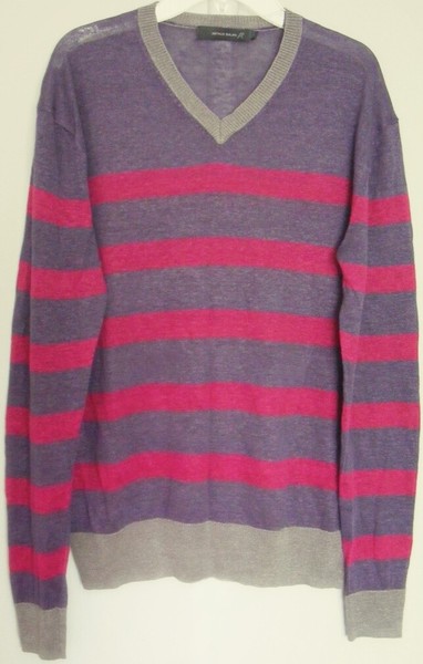 ARTHUR GALAN Linen blend JUMPER semi sheer Knit TOP Stripe SWEATER ~ Women sz M