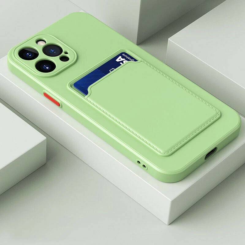 Slim Silicone Phone Case with Wallet Card Holder for iPhone 13 Pro 12 11 XR 7 8