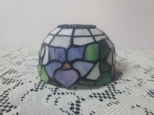 Stained Tiffany Style Lamp Shade, Floral Green, Blue Purple, White