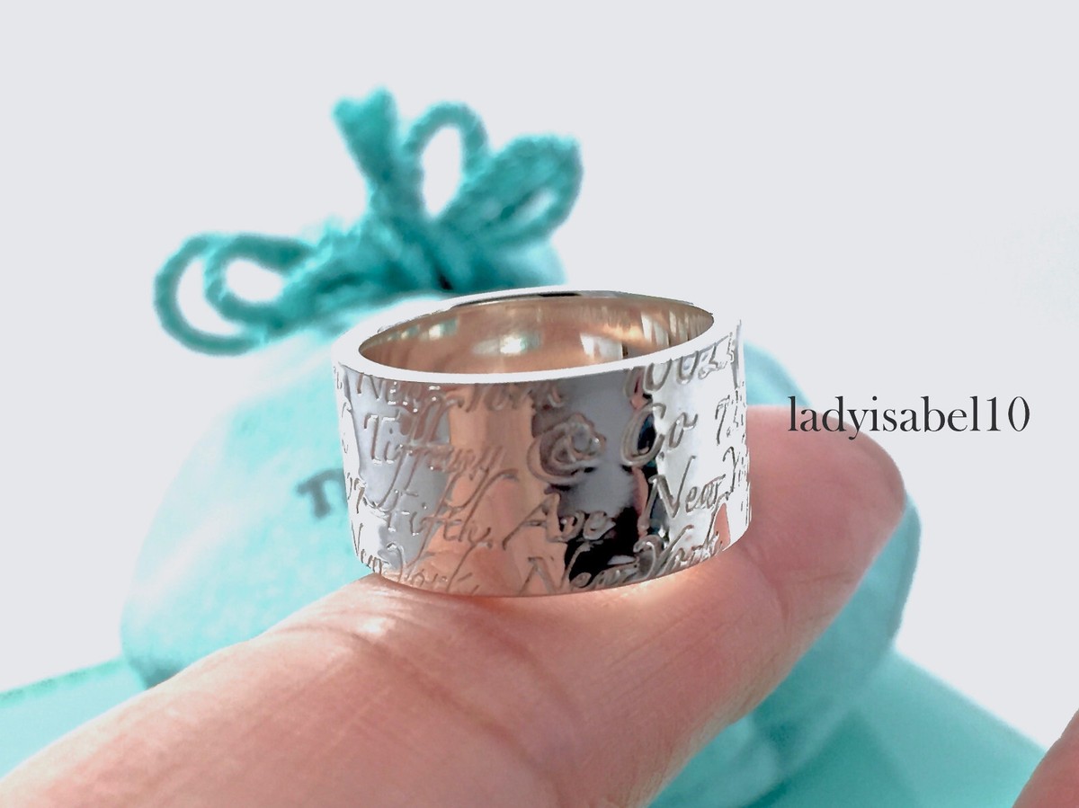 Sz 8 Tiffany & Co. Notes Wide Band Ring Silver Love Gift w Sz 8 Tiffany & Co. Notes Wide Band Ring Silver Love Gift w