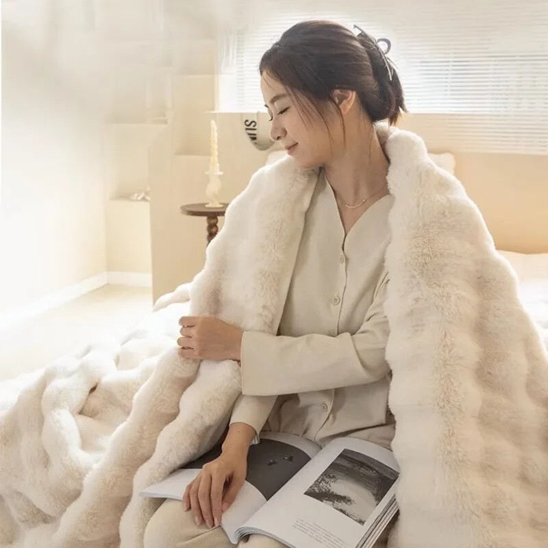 Warm Faux Fur Blankets Luxury Super Soft Plush Blanket Fluffy