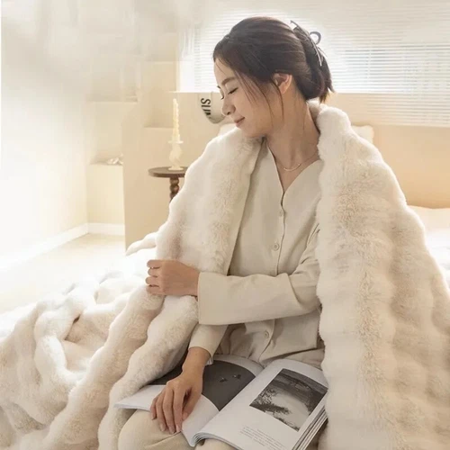 Faux Rabbit Fur Throw Blanket Luxury Plush Reversible Blanket Home Decoration US - Picture 7 of 30