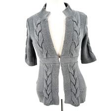 Ann Taylor Loft Womens Cardigan XS Gray 3D Cable Knit 3/4 Sleeve Tapered Career
