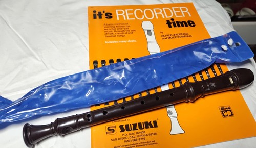 NROR Vintage SUZUKI RECORDER FLUTE Music Instrument BLACK, Case & INSTUCTION BK - Picture 3 of 8