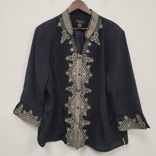 Silk Land Woman Womens Embroidered Kimono Jacket Size 2x Black Button Up