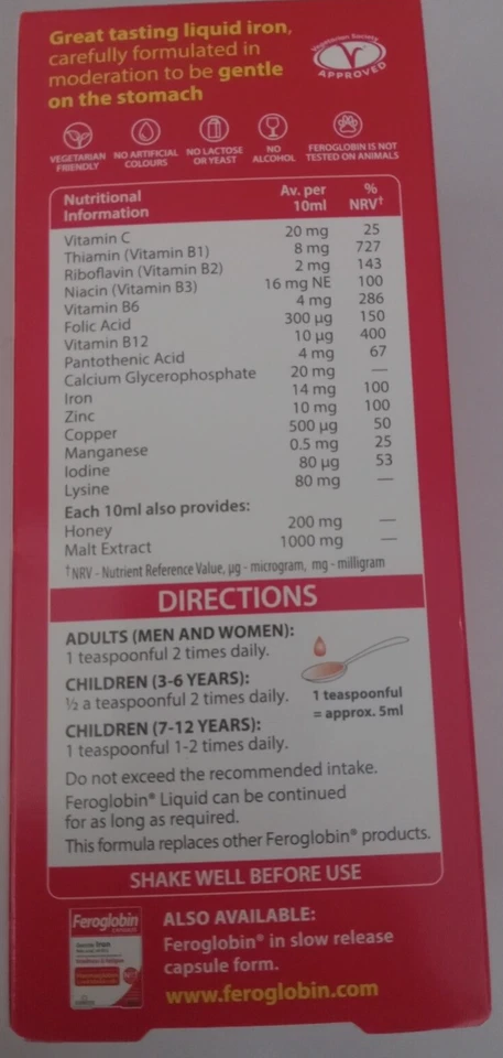 Vitabióticos Vitamina líquida de feroglobina (500 ml) Foto 3 de 4