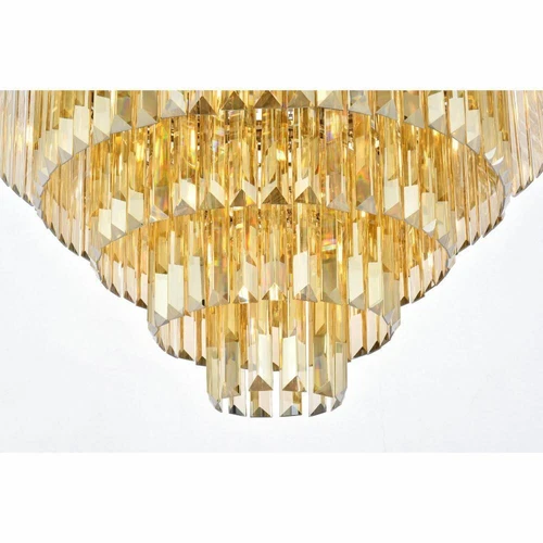 Large Polished Nickel Flush Mount Crystal Light Golden Teak Dining Room Fixture - Picture 7 of 8