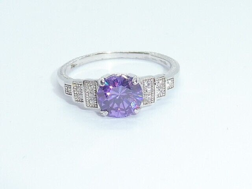 Ladies Solid Sterling 925 Silver 1 Carat Amethyst & White Sapphire Ring Size Q - Afbeelding 1 van 3