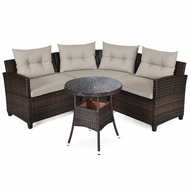 4pc Corner Sofa Set Outdoor Patio L Shaped Wicker Couch Kit W Cushion Table For Sale Online
