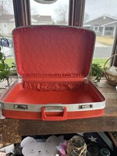 Vintage 1960s Hard Shell Suitcase Vinyl Metal Locking Extra Compartments