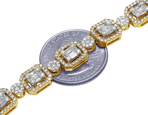 10K TwoTone Gold Real Diamond Baguette Halo Cluster Bracelet 8" 9mm 7 1/4 CT - Picture 2 of 6