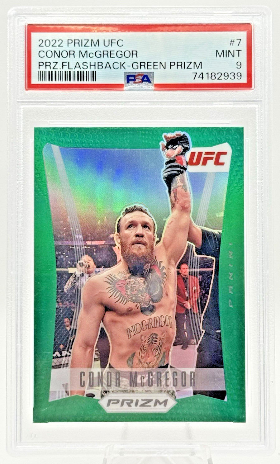 Conor McGregor 2022 Panini Prizm UFC Flashback #7 Green Prizm PSA 9