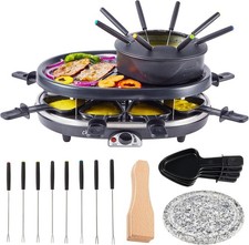 Electric Cheese Chocolate Fondue Kit BBQ Grill Non-Stick With Fondue Dipping Pot