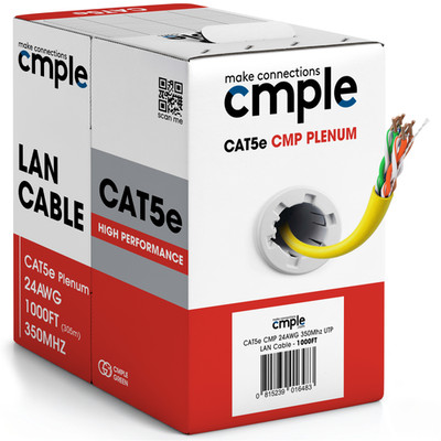 Cat5e Plenum Ethernet Cable 1000ft CMP Solid 24AWG UTP High Speed Bulk Yellow