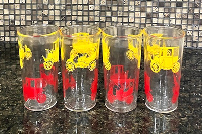 Vintage Antique Automobile Car Jelly Peanut Butter Glasses Set of 4