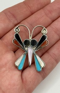 Vintage Sterling Silver Native American Turquoise Butterfly Pendant Brooch 