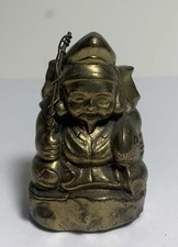 1940’s 2”+ Japanese Good Luck God Holding Fish Brass 63g metal figurine CPO