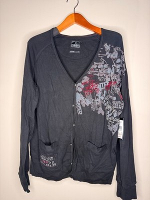 NWT MARC ECKO MENS GRAPHIC BLACK COTTON CARDIGAN XXL/2XL