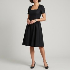 Oscar de la Renta Bergdorf Goodman Black Wool Silk Lined A-Line Dress Size 12