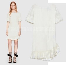 GUCCI DRESS WHITE IVORY PLISSE SILK PLEATED RUFFLE DETAIL $1,800 sz IT 38 / US 2