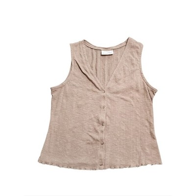 Universal Threads Brown Ribbed Tank Top L Button Up Granola Goblin