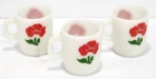 Lot of 3 FIRE KING Mugs Cups Anchor Hocking Vintage White Milk Glass Red Flowers
