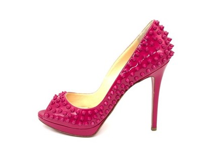 Christian Louboutin YOLANDA SPIKES Patent Open Heels Shoes Pumps Grenadine $1395