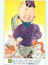 Bamforth Comic signed BOY AND HIS BIRD BOTH SMOKING TOBACCO PIPES AC2026