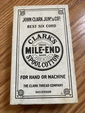 Vintage Clark’s Mile End Spool Cotton Thread Box With 8 Original Spools