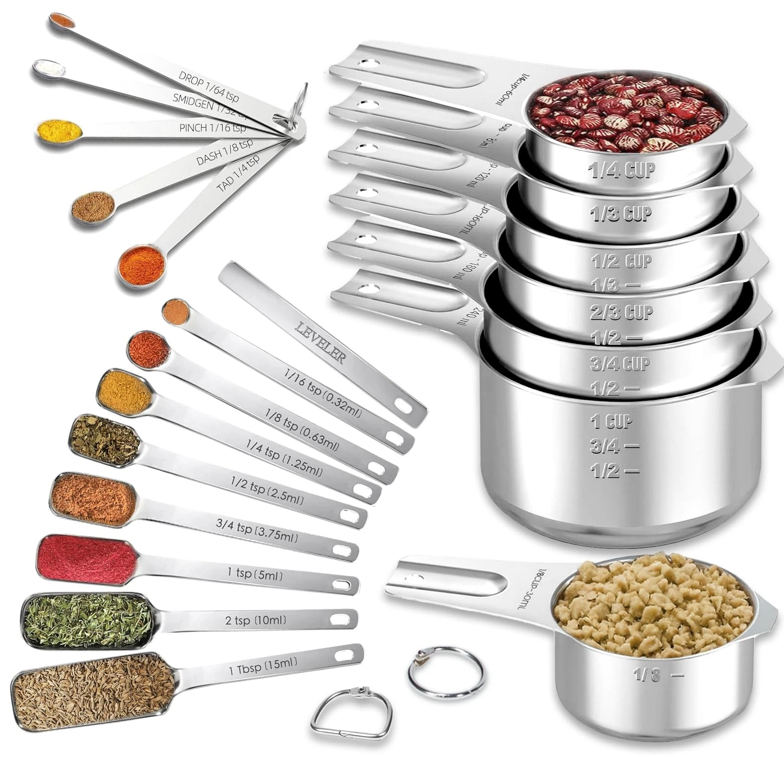 21 Pieces Measuring Cups and Spoons Set - Includes 7 Stainless Steel Measurin...