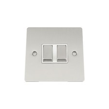 10A Double Light Switch 2 Gang 2 Way in Satin Brushed Matt Chrome Flat Style