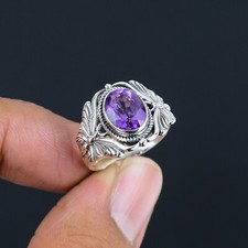 Amethyst Gemstone Ring Solid 925 Sterling Silver Unique Gift Jewlery LS-549