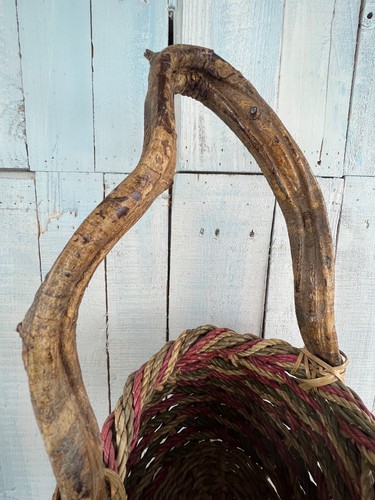 Fall Woven Basket Grapevine Crooked Wood Handle Basket 16" x 8" Harvest Decor - Picture 15 of 24