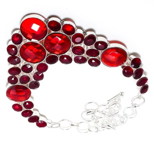 Collar de joyería hecho a mano de plata de ley 925 con piedras preciosas granate de Mozambique de 18" - Imagen 4 de 9