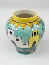 Vintage Ceramic Tropical Central American Caribbean Style Sun Village ET 96 Vase