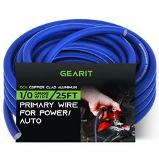 GearIT 1/0 Gauge Wire (25ft - Blue Translucent) Copper Clad Aluminum CCA - Prima