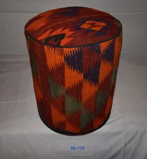 Rug Pouf / Rug Sitting Stool / Rug Kilim upholstered wooden Ottoman / Foot Stool