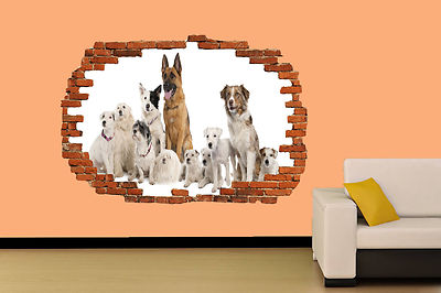  WANDTATTOO HUNDE AUF WEISSEM HINTERGRUND ZIMMER DEKORATION AUFKLEBER WANDBILD A KLASSE