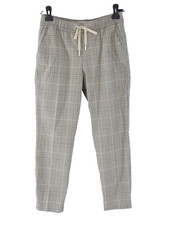 H M Womens Jogger Trousers Beige Ankle Checked Drawstring Waist Tapered UK 10